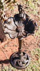 Cast Iron Whimsical Fairy Pixie On Flower Bird Feeder Or Bath Garden Statue