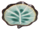 Pack Of 6 Crackle Green Midori Kannyu Ceramic Leaf Shaped Appetizer Salad Plates