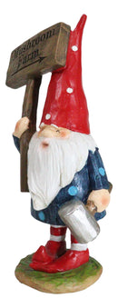 Whimsical Garden Mr Gnome With Hammer and Mushroom Farm Plank Sign Figurine