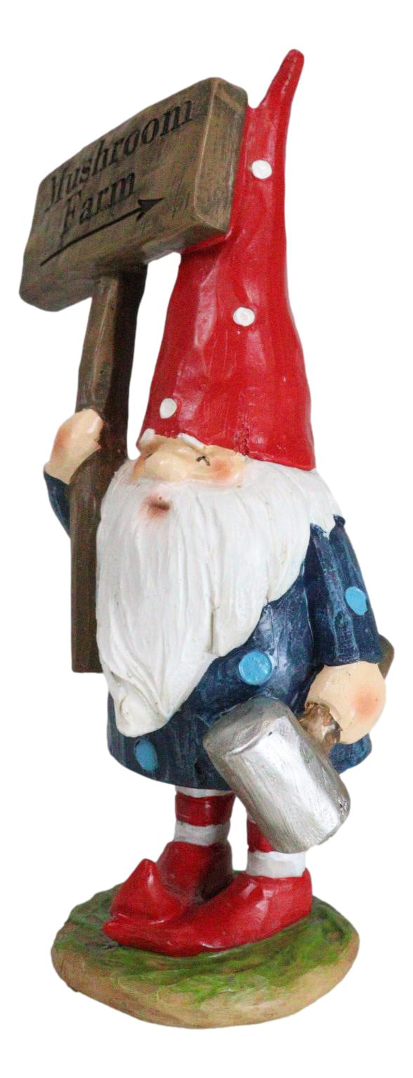 Whimsical Garden Mr Gnome With Hammer and Mushroom Farm Plank Sign Figurine