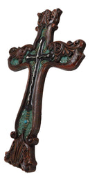 Rustic Faux Wood Carving Floral Scroll With Layered Barbed Wires Wall Cross
