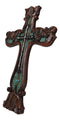 Rustic Faux Wood Carving Floral Scroll With Layered Barbed Wires Wall Cross