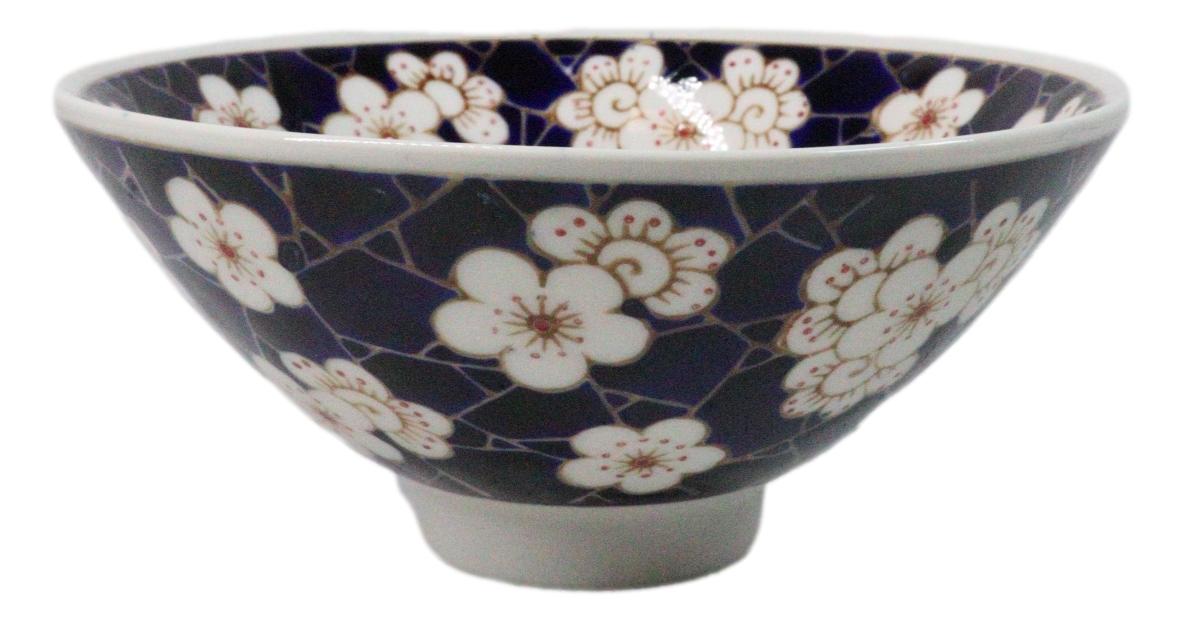 White Ume Plum Flowers Ceramic Ramen Bowl Soup Spoon Chopsticks And Rest Set