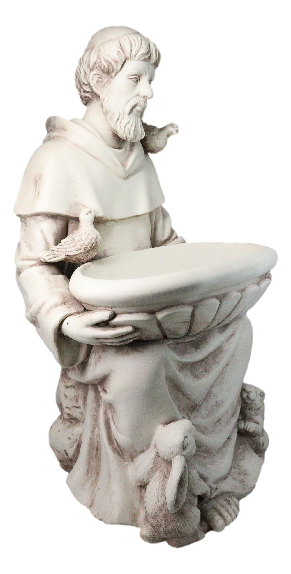 Sitting Saint Francis with Animals Large Outdoor Bird Bath Garden Statue 27"H - Ebros Gift