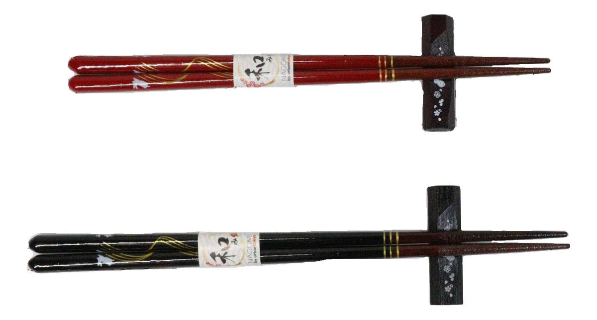 Cherry Brown And Black Moon Rabbits Set of 2 Chopsticks And Wooden Rests Set