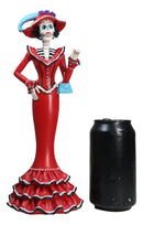 Red Dressed Fashionista Senorita Skeleton Lady Rosa With Blue Handbag Figurine