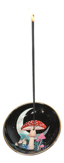 Witchcraft Wicca Dark Forest Toadstool Mushrooms And Fungi Round Incense Holder