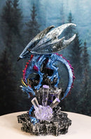 Metallic Blue Dragon with Magenta Spikes Guarding Bottle Ice Crystals Figurine