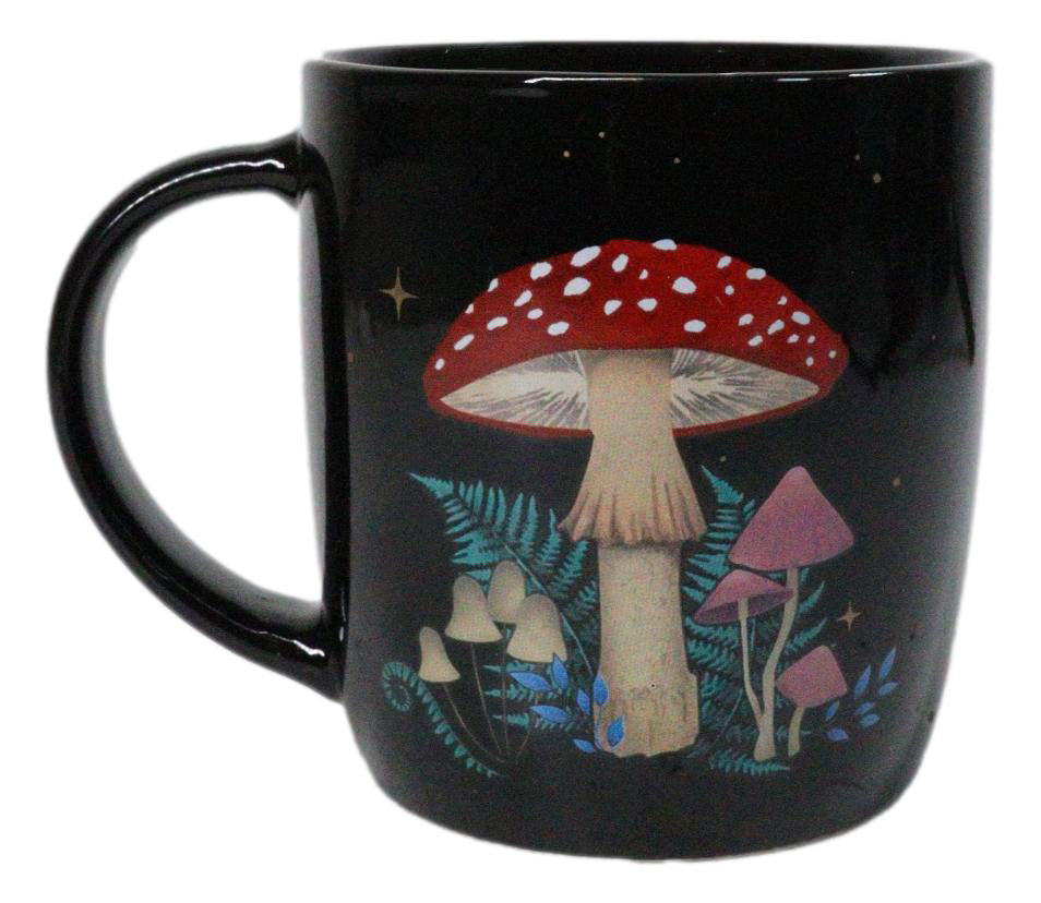 Wiccan Dark Forest Toadstool Mushroom Double Wall Ceramic Coffee Mug 13 Oz