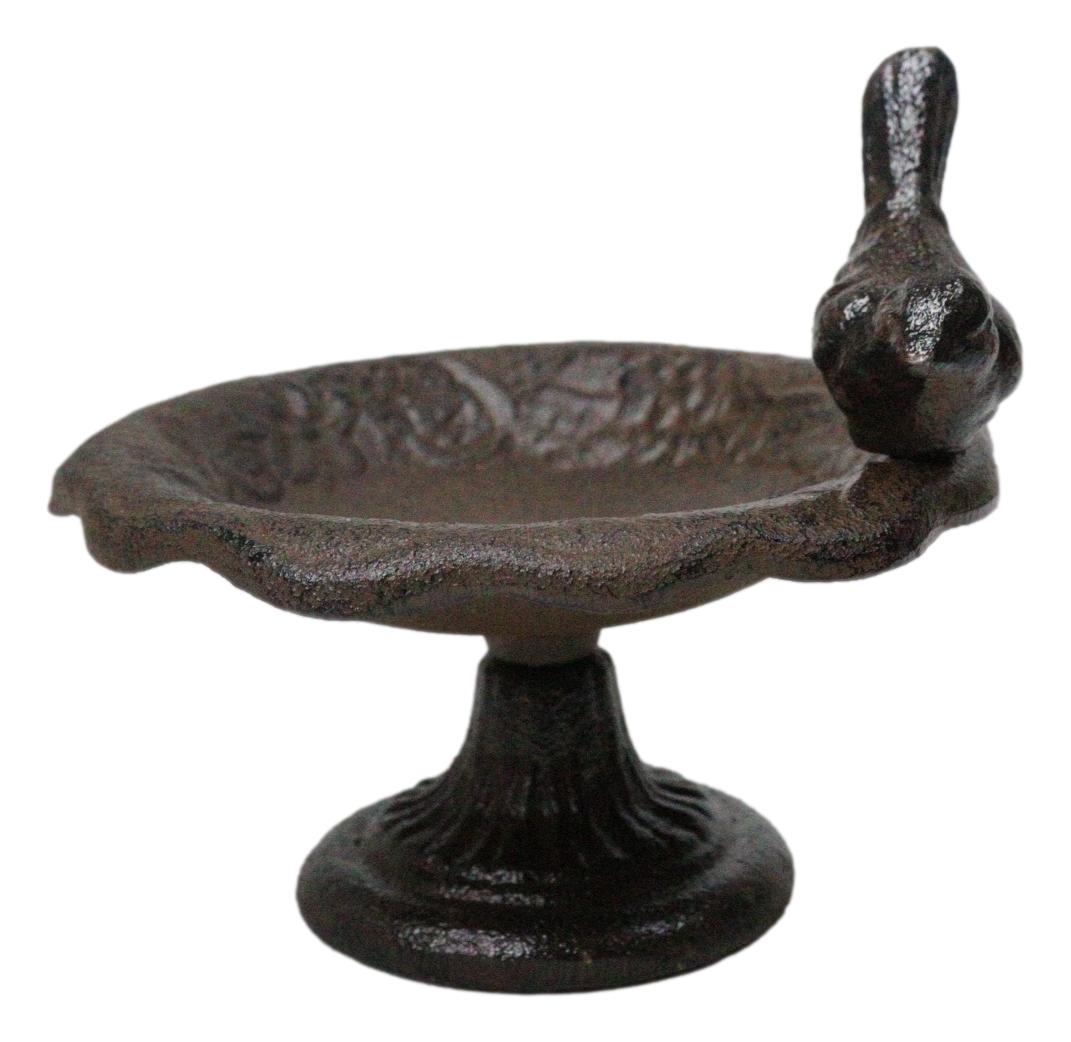 Cast Iron Rustic Whimsical Bird On Fountain Bird Feeder Bath Small Sculpture - Ebros Gift