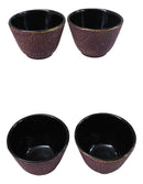 Pack Of 4 Burgundy Red With Gold Cast Iron Tetsubin Textured Tea Cups 3oz
