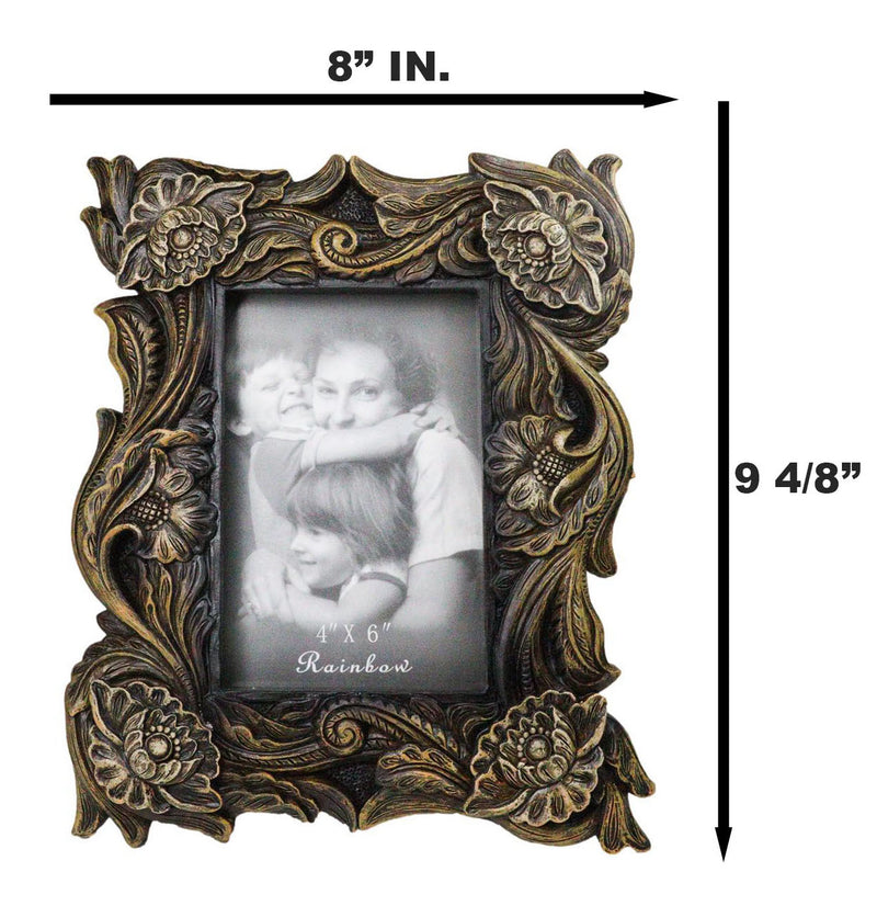 Rustic Western Carved Floral Scrollwork Faux Wooden Picture Photo Frame 4"X6"
