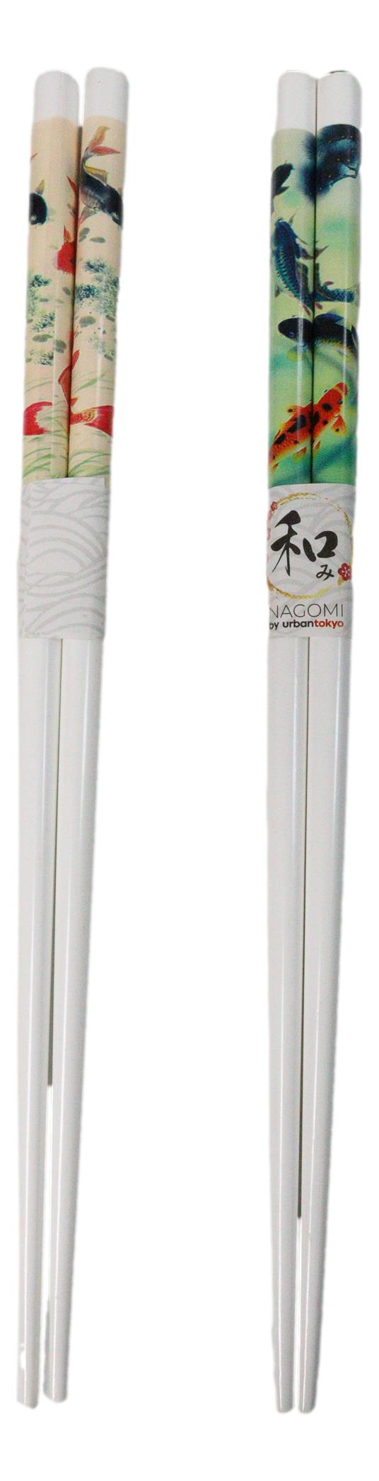 Red And Pink Auspicious Koi Fishes Set of 2 Chopsticks And Ceramic Rests Set