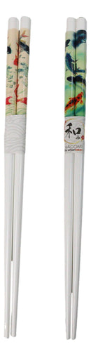 Red And Pink Auspicious Koi Fishes Set of 2 Chopsticks And Ceramic Rests Set