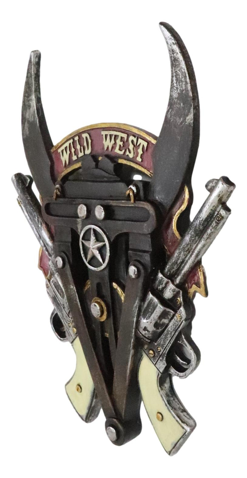 Rustic Western Texas Wild West Longhorns Dual Revolver Pistols Wall Plaque