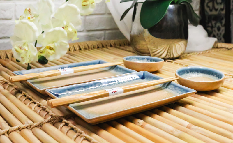 Ao Nagashi Porcelain Sushi Plates Sauce Dishes Chopsticks Dinnerware Set For 2