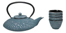 Royal Blue Ocean Sea Waves Tetsubin 27oz Cast Iron Tea Pot With 4 Cups Set