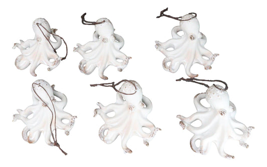 Set Of 6 Antique White Octopus Ocean Marine Wall Hanging Decor Tree Ornaments