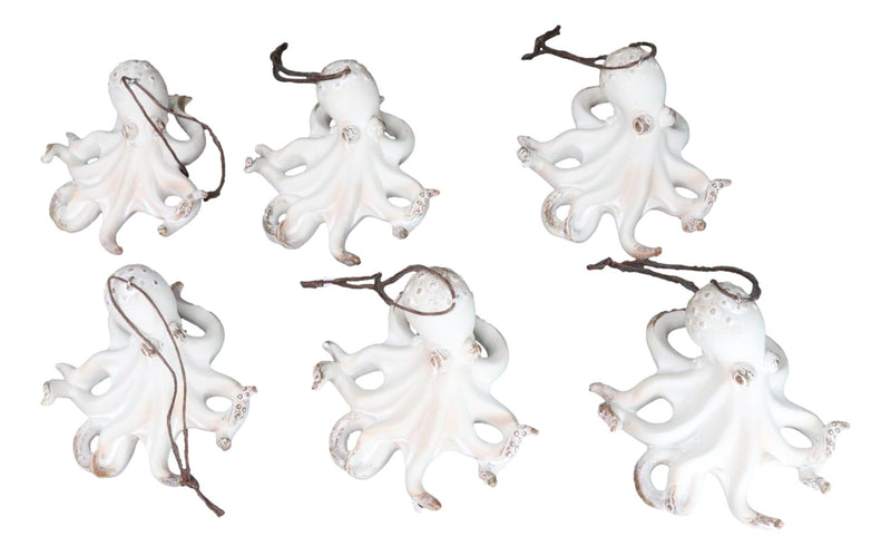 Set Of 6 Antique White Octopus Ocean Marine Wall Hanging Decor Tree Ornaments
