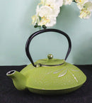 Green Dragonfly Traditional Cast Iron Tetsubin Teapot With Enamel Liner 37oz