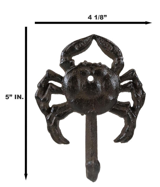 Pack of 2 Cast Iron Rustic Nautical Coastal Sea Shellfish Crab Wall Coat Hooks