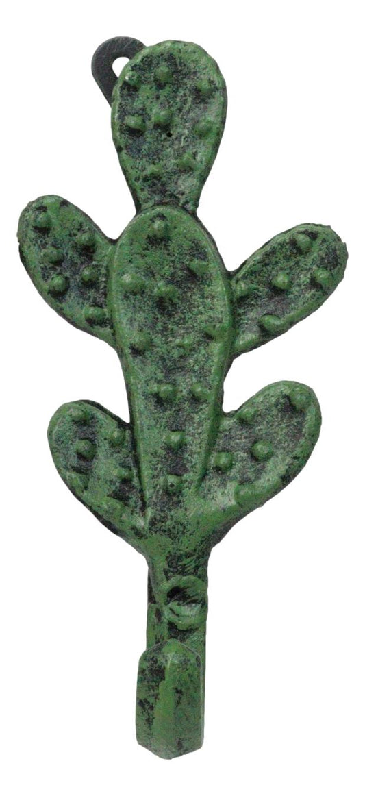 Pack Of 2 Cast Iron Verdi Green Southwest Bunny Ears Cactus Wall Hook Plaques
