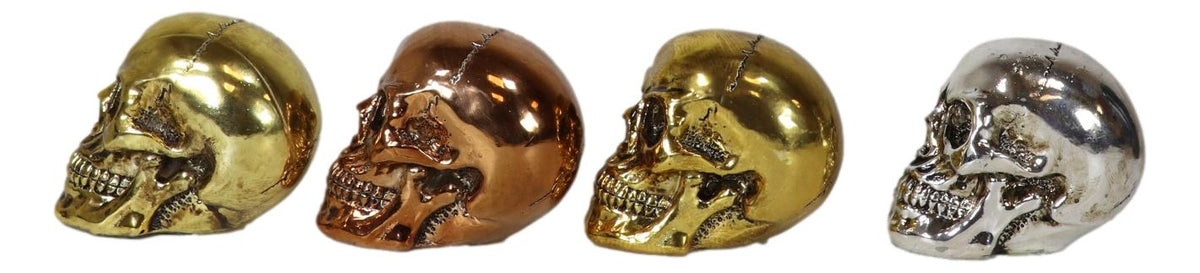 Pirate's Loot Metallic Silver Gold Brass And Copper Tone Skulls Mini Figurines