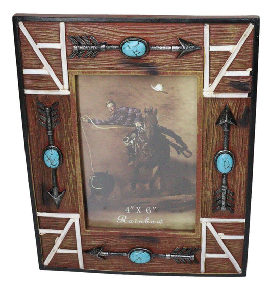 Southwest Boho Native Indian Turquoise Arrows Faux Wooden 4"X6" Picture Frame - Ebros Gift
