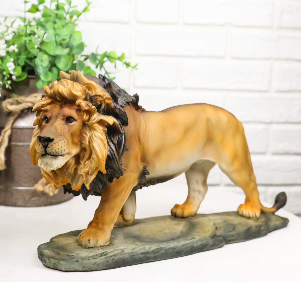 African Savanna Safari Wildlife Majestic Lion Prowling in Grasslands Figurine - Ebros Gift