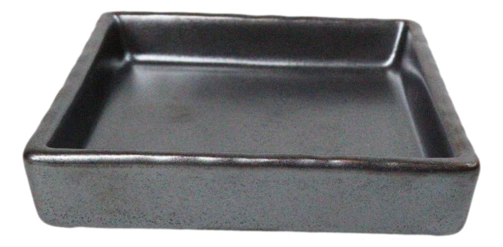 Set Of 6 Black Iron Clay Tetsu Kesho Ceramic Square Condiment Sauce Dishes 2oz
