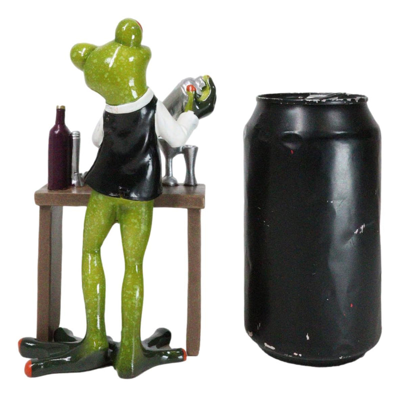 Green Toad Frog Classy Bartender Mixing Cocktail Drinks By The Table Figurine