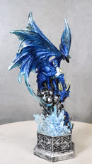 Armored Blue Guardian Water Elemental Dragon On LED Crystals Pedestal Figurine