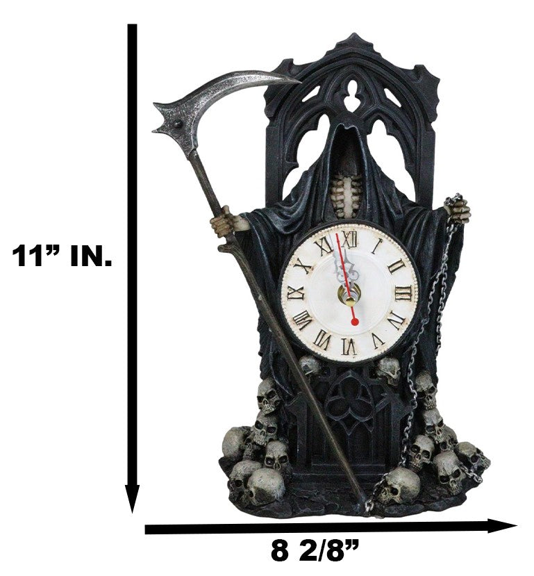 Black Death Grim Reaper With Scythe Time Waits For No Man Table Clock Figurine