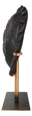 Large Nautical Marine Jagged Shell Faux Sea Turtle Sculpture With Pole Stand