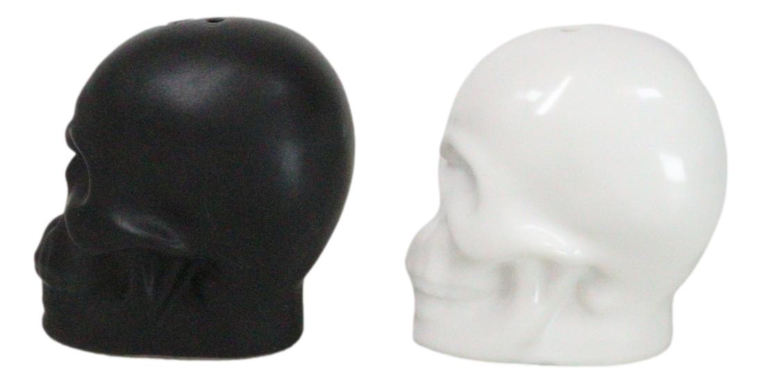 Matte Black And White Sugar Skulls Salt And Pepper Shakers Set Ceramic - Ebros Gift
