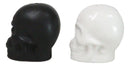 Matte Black And White Sugar Skulls Salt And Pepper Shakers Set Ceramic