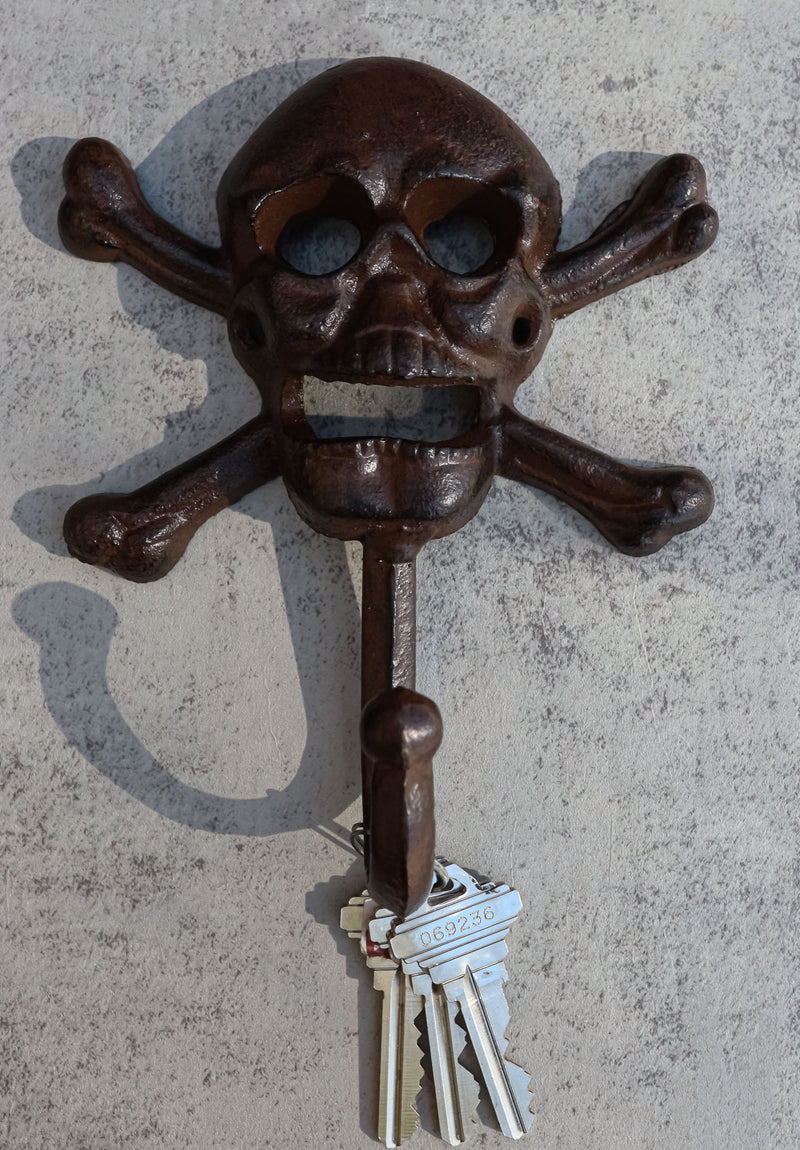Set of 2 Macabre Halloween Pirate Ghastly Skull Skeleton Crossed Bones Wall Hook