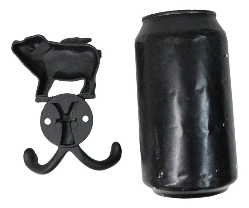 Rustic Cast Iron Black Country Farmhouse Flying Angel Porky Pig Double Wal Hooks