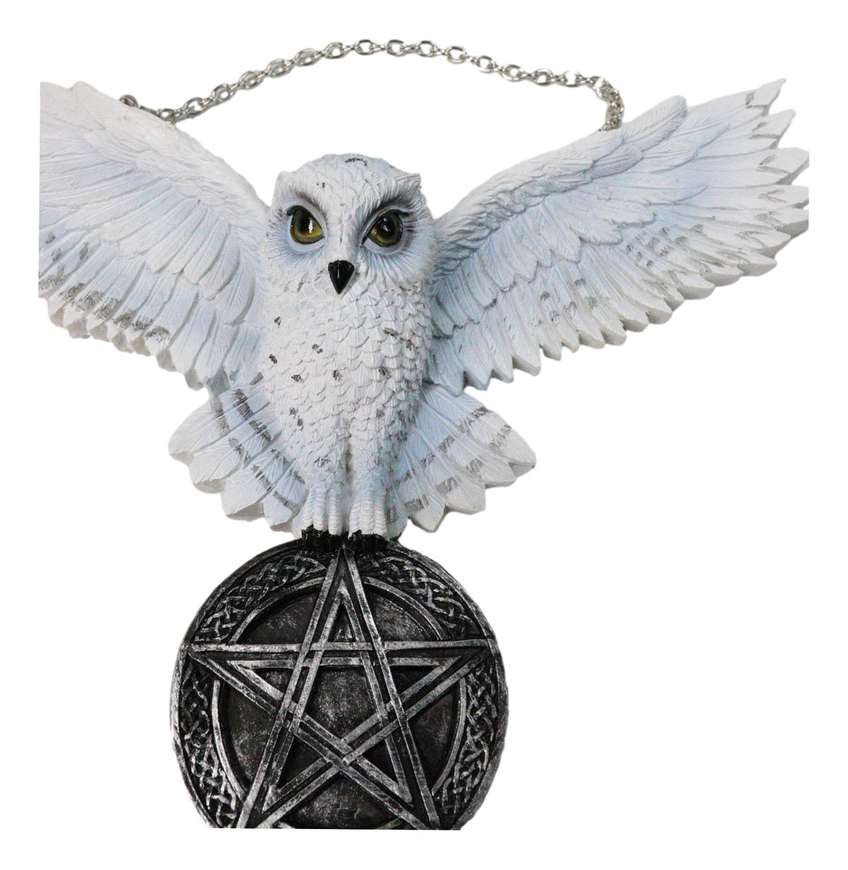 Snowy White Owl Pentagram Medallion Gothic Owl Wall Hanging Plaque 10"Long
