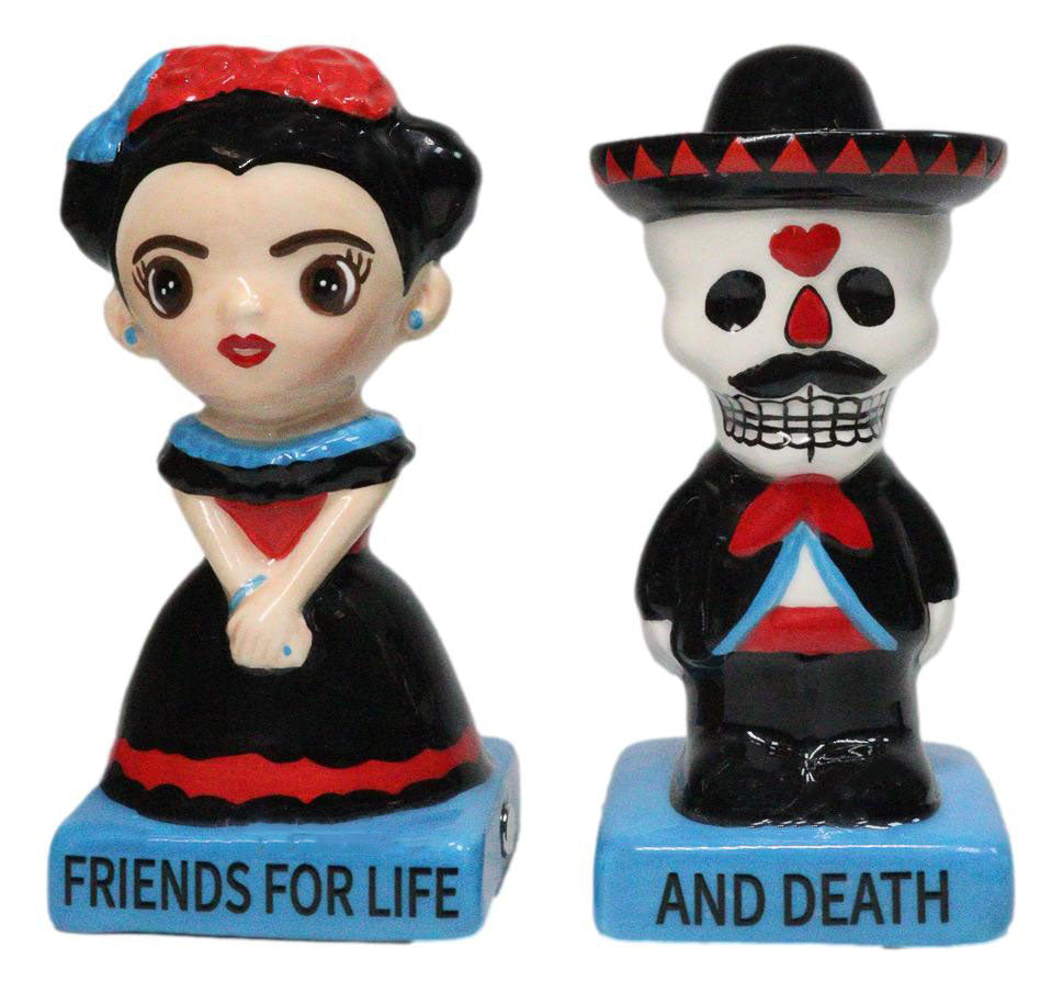 Day Of The Dead Friends For Life & Death Sugar Skull Dancers Salt Pepper Shakers
