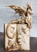 Gothic Skeleton Dragon On Spell Book Of The Dead Skulls And Bone Hands Figurine