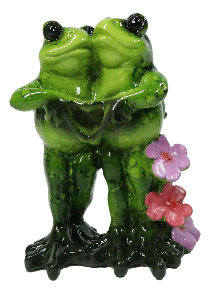 Ebros Romantic Frog Couple Heart Hands Polyresin Figurine 4.75"