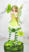 Green Shamrock Lucky Clovers Spring Garden Fairy With Striped Leggings Figurine