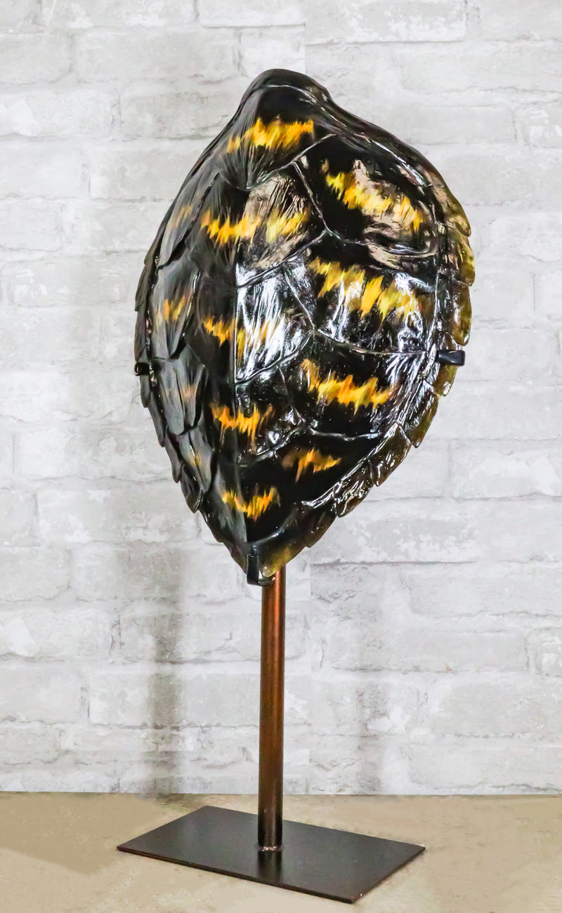 Nautical Marine Black Tone Faux Hawksbill Turtle Shell Sculpture With Pole Stand