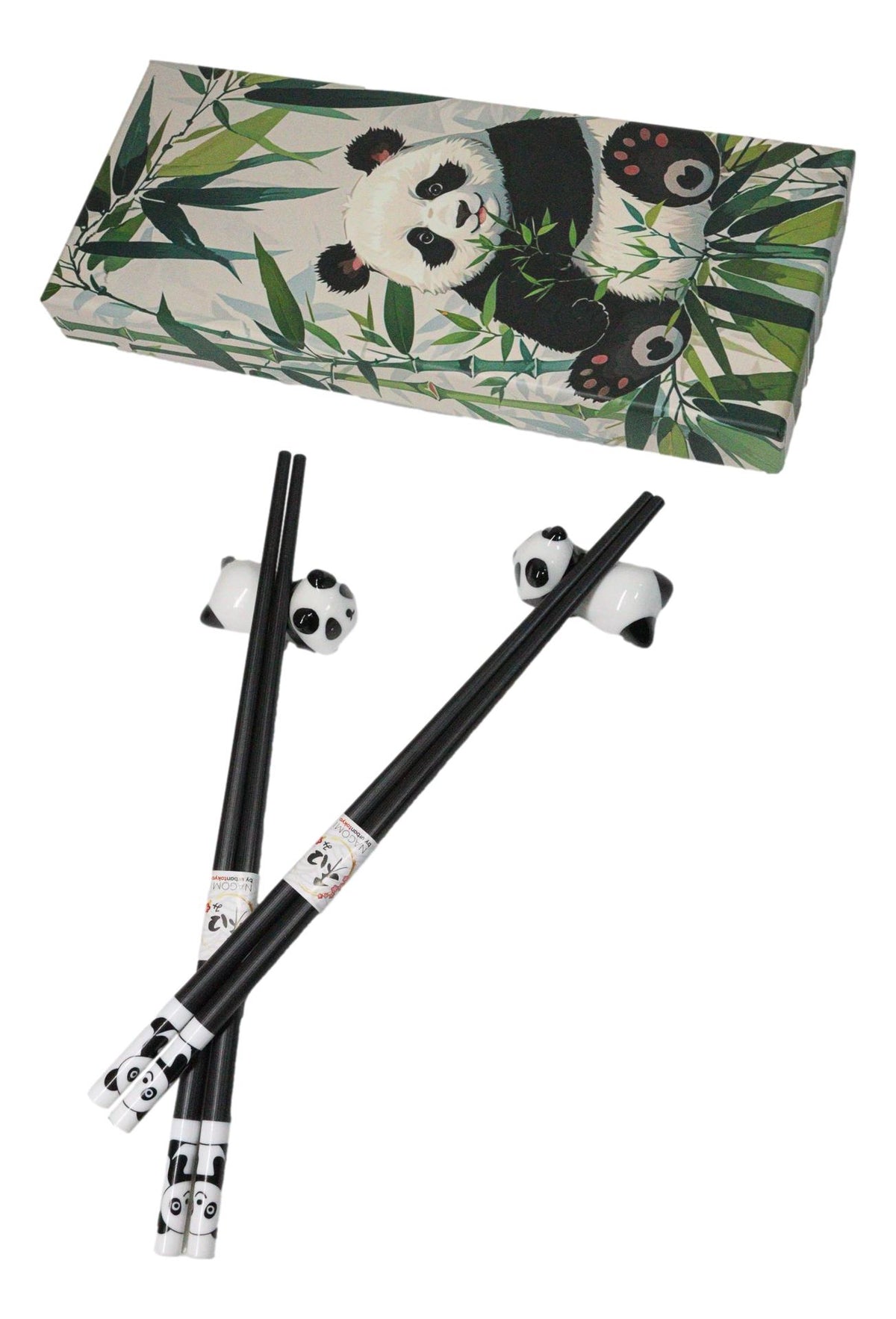 White And Black Giant Panda Bears Set of 2 Chopsticks And Ceramic Rests Set