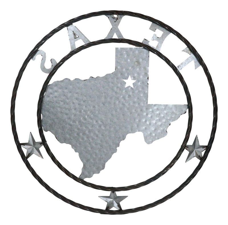 Large 24" Rustic Western Lone Star State Texas Galvanized Metal Wall Circle Sign