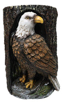 Bald Eagle Pillar Candle Holder Rustic American Eagle Figurine Tree Bark Design