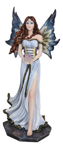 Enchanted Fantasy Damsel Fairy In White Corset Gown Holding Blue Flame Figurine