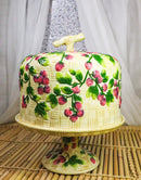 European Vineyard Grapes Ceramic Pastry Pedestal Plate Cake Stand With Dome Lid