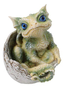 Adorable Green Baby Dragon Hatchling Cracking Out of Egg Shell Figurine 4"H